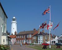 Saint James Green with Southwold Lighthouse in the background.