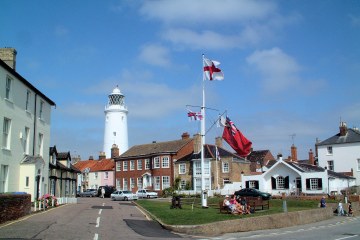 Saint James’ Green with Southwold Lighthouse in the background.